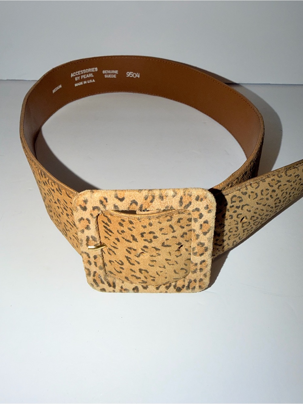 Accessories By Pearl Tan Leopard Genuine Suede Wide Belt, Sz Medium